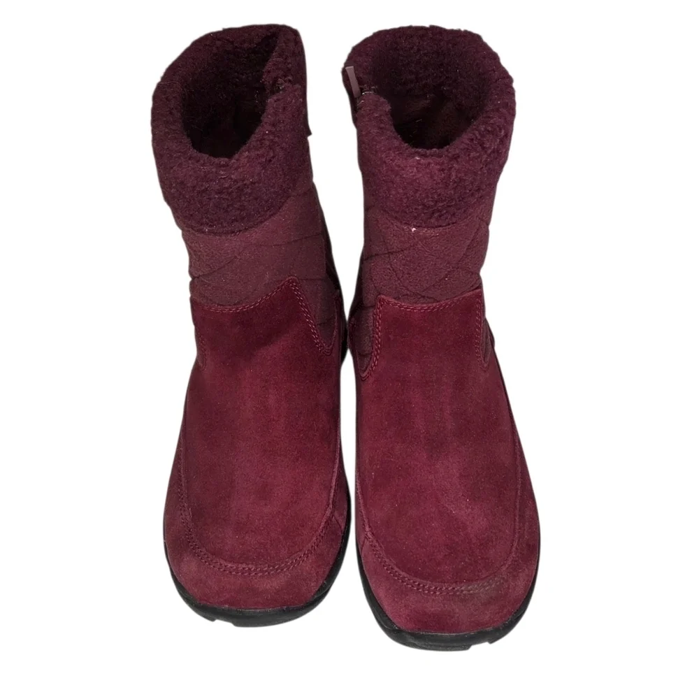 LL Bean Womens Burgundy Suede Side Zip Pull On Winter Boots Size 8.5 Wide